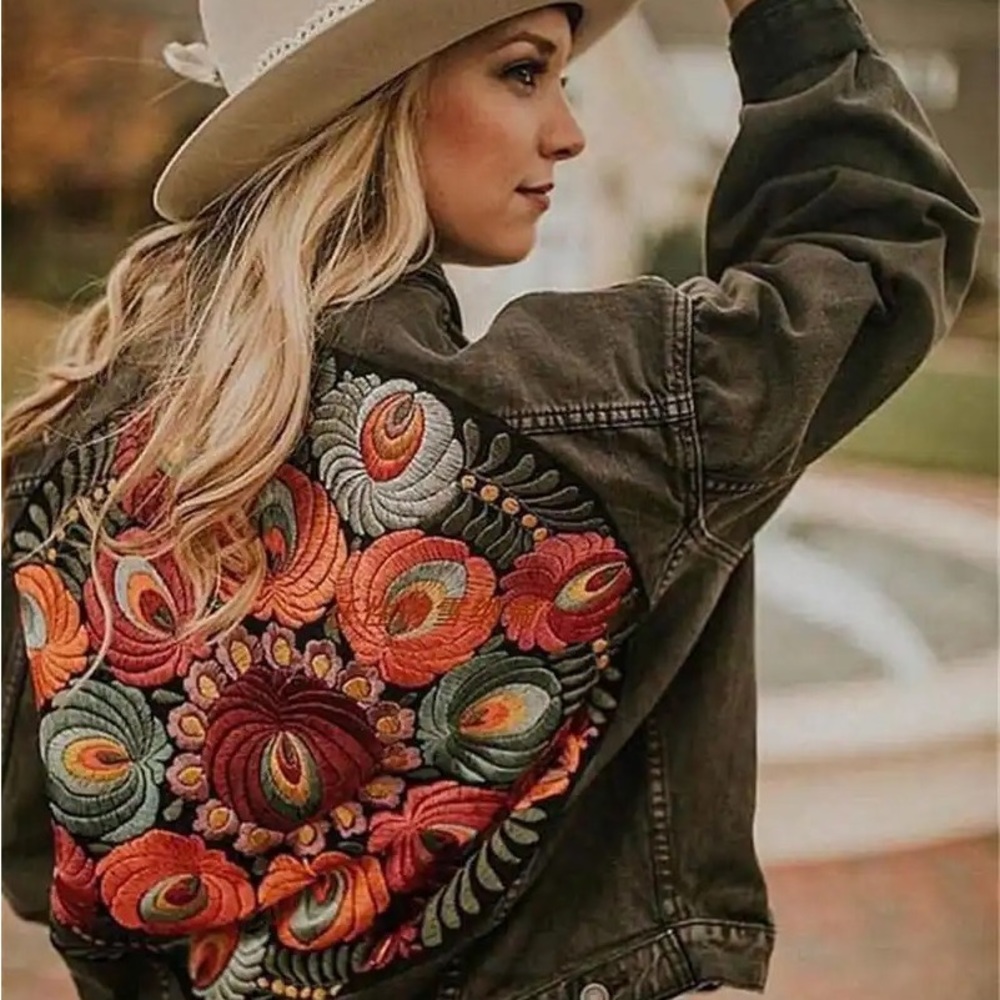 Vibrant Embroidered Jean Jacket - Picture 4 of 10